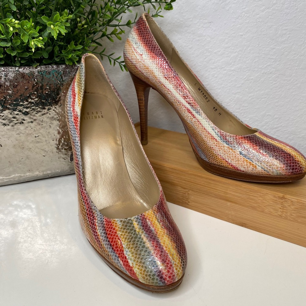 Stuart Weitzman‎ Pumps Womens Multicolor Snakeskin Embossed Stiletto Chic 10 M